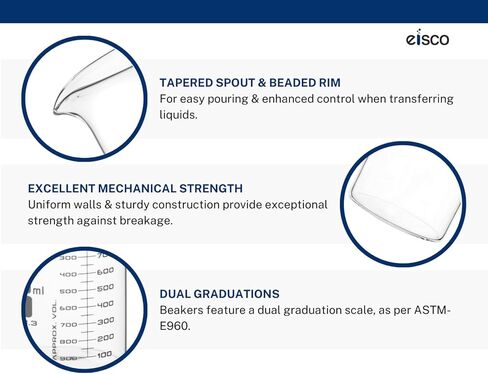 اي اي اس سي او كوب زجاجي متدرج بمقياس مزدوج 3.3 من بورو - 20 مل | شكل منخفض مع فوهة | تخرج ابيض كل 5 مل | يلبي معايير ASTM-E960 | ادوات قياس زجاجية للمختبر العلمي in Kuwait