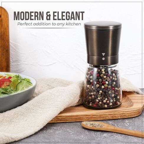 مطحنة الفلفل أو آلة نقع الملح لشيف الاحترافي - أفضل مطحنة توابل مع الفولاذ المقاوم للصدأ المصقول، علامة خاصة، شفرات من السيراميك، وحشونة قابلة للتعديل (برونزية داكنة) in Kuwait