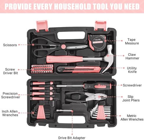 مجموعة أدوات المنزل إنجيندوت، مجموعة أدوات أساسية مكونة من 57 قطعة مع حقيبة تخزين للإصلاح المنزلي وتحسين المنزل ومشروع DIY باللون الوردي in Kuwait