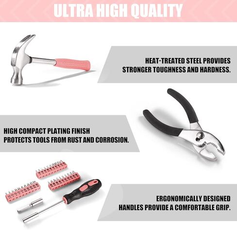 مجموعة أدوات المنزل إنجيندوت، مجموعة أدوات أساسية مكونة من 57 قطعة مع حقيبة تخزين للإصلاح المنزلي وتحسين المنزل ومشروع DIY باللون الوردي in Kuwait