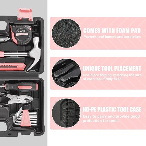 مجموعة أدوات المنزل إنجيندوت، مجموعة أدوات أساسية مكونة من 57 قطعة مع حقيبة تخزين للإصلاح المنزلي وتحسين المنزل ومشروع DIY باللون الوردي in Kuwait