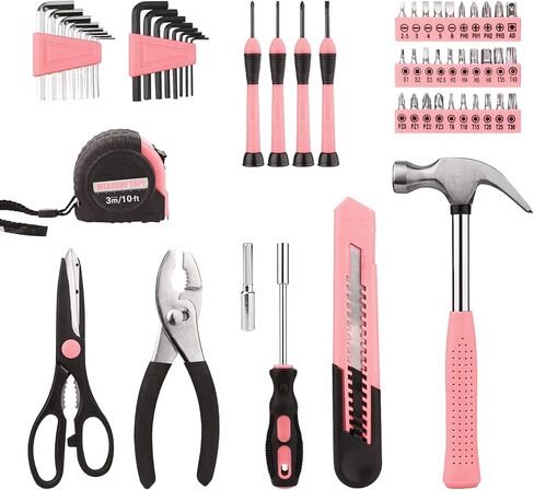 مجموعة أدوات المنزل إنجيندوت، مجموعة أدوات أساسية مكونة من 57 قطعة مع حقيبة تخزين للإصلاح المنزلي وتحسين المنزل ومشروع DIY باللون الوردي in Kuwait
