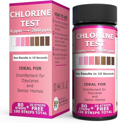 Industrial Active Chlorine Bleach Test Strips. 0-2000 Ppm Range for Sanitizer Disinfectants and Sanitizing Solutions for Daycares and Senior Homes. in Saudi Arabia