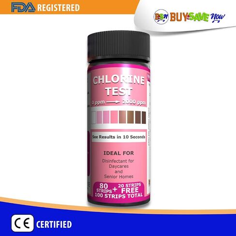 Industrial Active Chlorine Bleach Test Strips. 0-2000 Ppm Range for Sanitizer Disinfectants and Sanitizing Solutions for Daycares and Senior Homes. in Saudi Arabia
