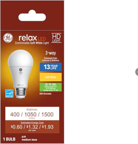 GE Relax LED 3-Way Light Bulb, 5/11/16 Watt, Soft White, A19 Bulb with Medium Base (Pack of 1 ( 5/11/16 Watt) in Saudi Arabia