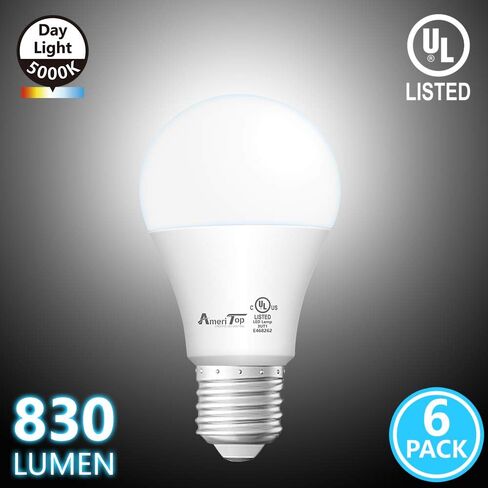 AmeriTop A19 LED Light Bulbs- 6 Pack, Efficient 9W(60W Equivalent) 830 Lumens General Lighting Bulbs, UL Listed, Non-Dimmable, E26 Standard Base (5000K Daylight) in Kuwait