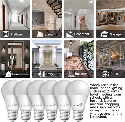 AmeriTop A19 LED Light Bulbs- 6 Pack, Efficient 9W(60W Equivalent) 830 Lumens General Lighting Bulbs, UL Listed, Non-Dimmable, E26 Standard Base (5000K Daylight) in Kuwait