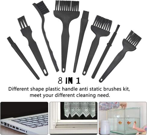 WMYCONGCONG 8 in 1 Plastic Handle Nylon Anti Static Brushes Cleaning Keyboard Brush Kit Portable Nylon Cleaning Brushes, Black in Saudi Arabia