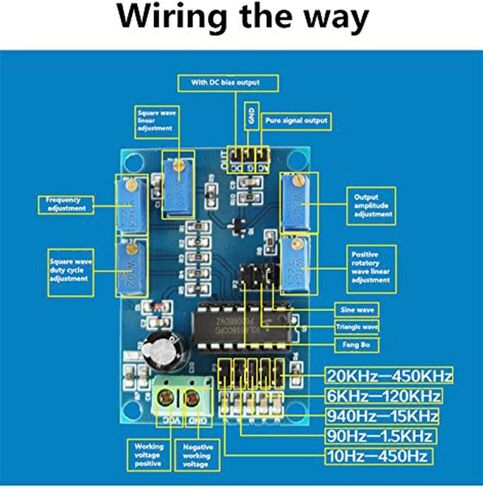 وحدة مولد إشارة DAOKI ICL8038 مصدر إشارة متوسط ​​منخفض التردد 10 هرتز - 450 كيلو هرتز وحدة مولد موجة مربعة مثلثة ثلاثية الشكل + سلك دوبونت أنثى إلى أنثى، ذكر إلى أنثى 3 دبابيس in Kuwait
