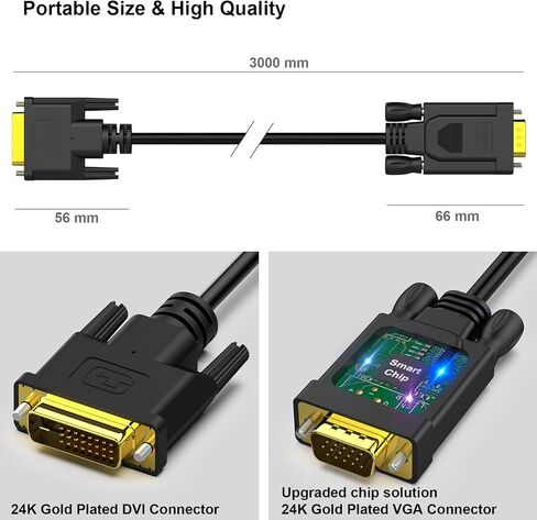 BENFEI Active DVI-D to VGA, DVI-D 24+1 to VGA 6 Feet Cable Male to Male Gold-Plated Cord in Kuwait