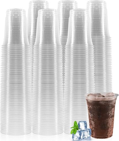 [100 Sets - 12oz Plastic Cups with Lids and Straws, Disposable Cups for Iced Coffee, Smoothie, Milkshake, Cold Drinks - Clear in Saudi Arabia