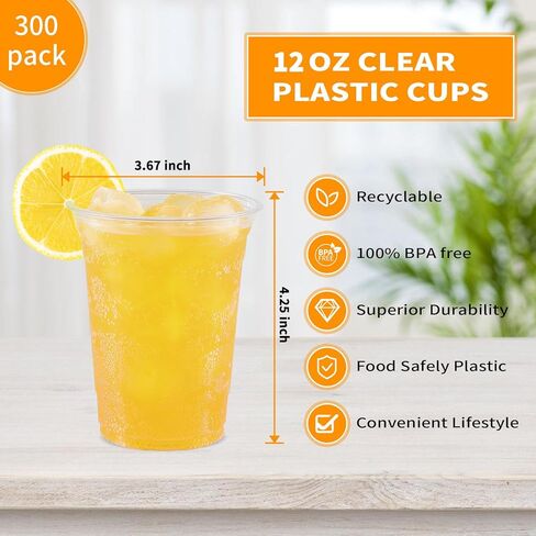 [100 Sets - 12oz Plastic Cups with Lids and Straws, Disposable Cups for Iced Coffee, Smoothie, Milkshake, Cold Drinks - Clear in Saudi Arabia