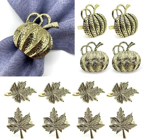 Timisea 12 Pieces Thanksgiving Napkin Ring | Maple Leaf | Halloween Pumpkin Napkin Holders | Autumn Metal Napkin Ring Kit | for Thanksgiving Dinner Halloween Party Decoration Supply Fall Gathering in Saudi Arabia