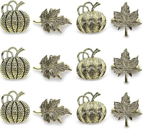 Timisea 12 Pieces Thanksgiving Napkin Ring | Maple Leaf | Halloween Pumpkin Napkin Holders | Autumn Metal Napkin Ring Kit | for Thanksgiving Dinner Halloween Party Decoration Supply Fall Gathering in Saudi Arabia