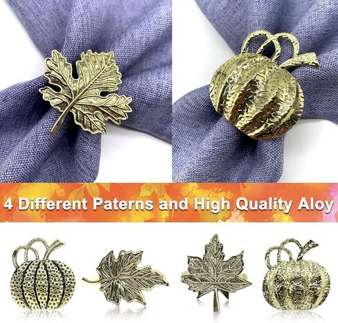 Timisea 12 Pieces Thanksgiving Napkin Ring | Maple Leaf | Halloween Pumpkin Napkin Holders | Autumn Metal Napkin Ring Kit | for Thanksgiving Dinner Halloween Party Decoration Supply Fall Gathering in Saudi Arabia