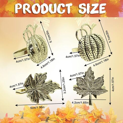 Timisea 12 Pieces Thanksgiving Napkin Ring | Maple Leaf | Halloween Pumpkin Napkin Holders | Autumn Metal Napkin Ring Kit | for Thanksgiving Dinner Halloween Party Decoration Supply Fall Gathering in Saudi Arabia