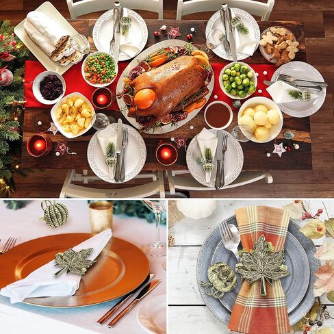 Timisea 12 Pieces Thanksgiving Napkin Ring | Maple Leaf | Halloween Pumpkin Napkin Holders | Autumn Metal Napkin Ring Kit | for Thanksgiving Dinner Halloween Party Decoration Supply Fall Gathering in Saudi Arabia