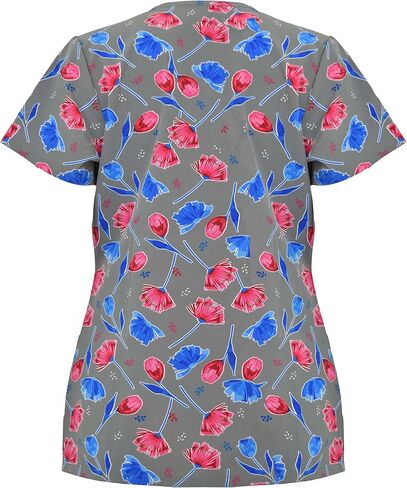 Green Town Scrubs for Women V-Neck Scrub Top - Print Tops, 3 Pockets, Easy Care Uniforms in Kuwait