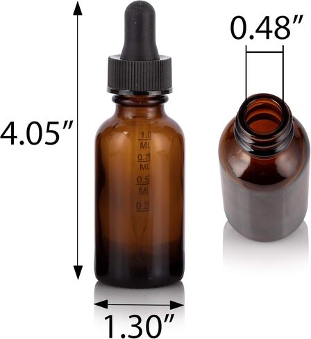 JUVITUS 1 oz / 30 ml Amber Glass Boston Round Bottle with Graduated Measurement Glass Dropper and Funnel (4 pack) + Funnel in Saudi Arabia