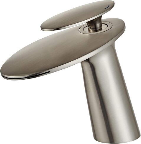 Wovier Brushed Nickel Waterfall Bathroom Sink Faucet with Supply Hose,Single Handle Single Hole Vessel Lavatory Faucet,Slanted Body Basin Mixer Tap Tall Body Commercial in Kuwait