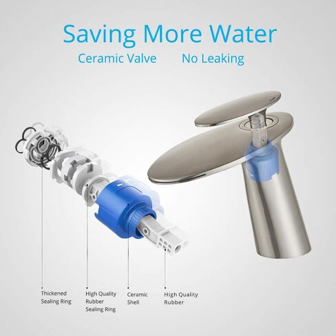 Wovier Brushed Nickel Waterfall Bathroom Sink Faucet with Supply Hose,Single Handle Single Hole Vessel Lavatory Faucet,Slanted Body Basin Mixer Tap Tall Body Commercial in Kuwait