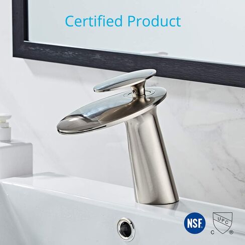 Wovier Brushed Nickel Waterfall Bathroom Sink Faucet with Supply Hose,Single Handle Single Hole Vessel Lavatory Faucet,Slanted Body Basin Mixer Tap Tall Body Commercial in Kuwait