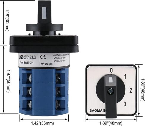 Baomain Rotary Cam Changeover Switch LW28-20/0123.3 660V 20A 12 Terminals 4 Positions in Saudi Arabia