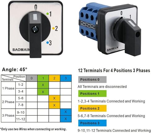 Baomain Rotary Cam Changeover Switch LW28-20/0123.3 660V 20A 12 Terminals 4 Positions in Saudi Arabia