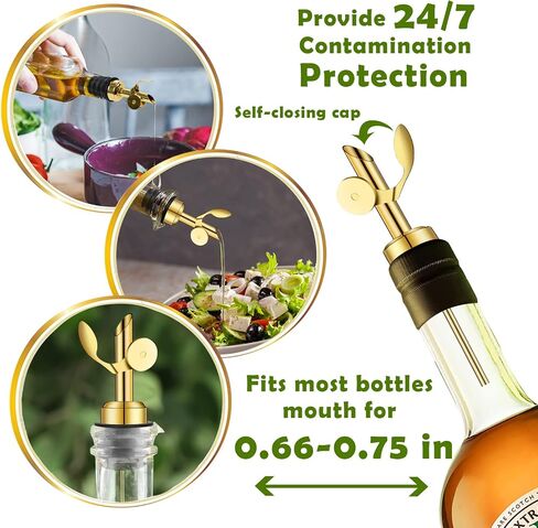 WAFJAMF Weighted Stainless Steel Bottle Pourers, Auto Flip Feature Self Closing Olive Oil Dispenser Spout with 1 Cleaning Brush, Liquor Pour Spouts for Pours Liquid, Olive Oil, Wine, Vinegar (Black) in Saudi Arabia