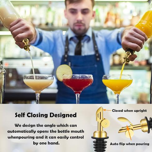 WAFJAMF Weighted Stainless Steel Bottle Pourers, Auto Flip Feature Self Closing Olive Oil Dispenser Spout with 1 Cleaning Brush, Liquor Pour Spouts for Pours Liquid, Olive Oil, Wine, Vinegar (Black) in Saudi Arabia