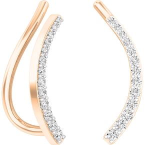 مجموعة Dazzlingrock 0.15 قيراط (ctw) أقراط متسلقة منحنية من الألماس الأبيض الدائرية للنساء | متوفر بالذهب عيار 10 قيراط/14 قيراط/18 قيراط والفضة الاسترلينية 925 in Kuwait