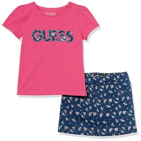 تي شيرت جيرسي قابل للتمدد بشعار Lurex مطرز من GUESS مع طباعة كاملة من قماش الدنيم الممتد مجموعة من قطعتين (حزمة من 2) in Kuwait