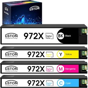 استبدال خرطوشة الحبر المتوافقة مع ESTON 972X لطابعات HP 972X 972 X مع PageWide Pro 477dw 577dw 452dw 577z 552dw 452dn P55250dw (1 أسود، 1 سماوي، 1 ماغانتا، 1 أصفر) in Kuwait