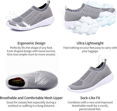 TIOSEBON Women's Athletic Walking Shoes Slip On Casual Mesh-Comfortable Tennis Workout Sneakers in Saudi Arabia