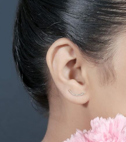 Dazzlingrock Collection 0.15 Carat (ctw) Round White Diamond Curved Crawler Climber Earrings for Women | Available in 10K/14K/18K Gold & 925 Sterling Silver in Saudi Arabia