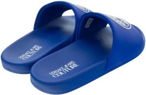 Versace Jeans Couture Electric Blue Logo Print Wide Strap Slide- for mens in Saudi Arabia