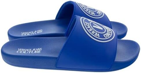 Versace Jeans Couture Electric Blue Logo Print Wide Strap Slide- for mens in Saudi Arabia