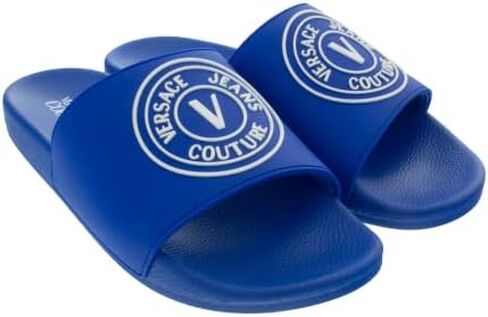 Versace Jeans Couture Electric Blue Logo Print Wide Strap Slide- for mens in Saudi Arabia