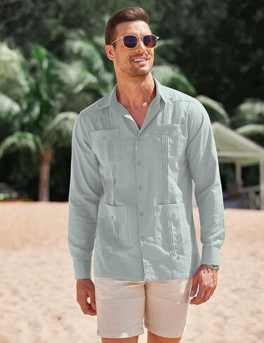 COOFANDY Men's Long Sleeve Cuban Guayabera Shirt Casual Button Down Cotton Linen Beach Wedding Shirt in Saudi Arabia