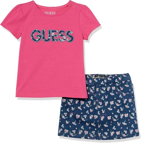 تي شيرت جيرسي قابل للتمدد بشعار Lurex مطرز من GUESS مع طباعة كاملة من قماش الدنيم الممتد مجموعة من قطعتين (حزمة من 2) in Kuwait