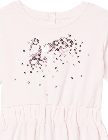 فستان جيرسي مطاطي عضوي من GUESS للفتيات الصغيرات مع شعار Sequin من قماش الجيرسيه العضوي وغطاء حفاضات متناسق مجموعة من قطعتين فستان كاجوال (عبوة من قطعتين) in Kuwait