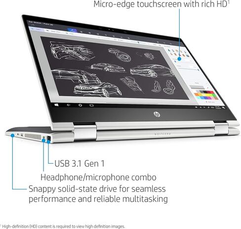 HP Pavilion X360 14-Inch Convertible Touchscreen Laptop, 8th Gen Intel Core I5-8265U, 8 GB RAM, 512 GB Solid-State Drive, Windows 10 Home (14-cd1020nr, Natural Silver) in Saudi Arabia
