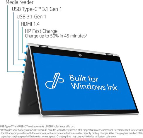 HP Pavilion X360 14-Inch Convertible Touchscreen Laptop, 8th Gen Intel Core I5-8265U, 8 GB RAM, 512 GB Solid-State Drive, Windows 10 Home (14-cd1020nr, Natural Silver) in Saudi Arabia