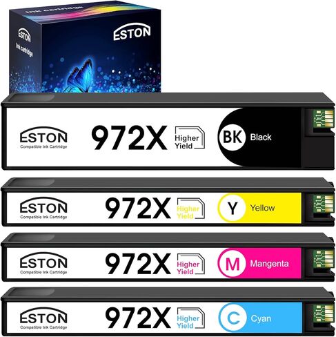 استبدال خرطوشة الحبر المتوافقة مع ESTON 972X لطابعات HP 972X 972 X مع PageWide Pro 477dw 577dw 452dw 577z 552dw 452dn P55250dw (1 أسود، 1 سماوي، 1 ماغانتا، 1 أصفر) in Saudi Arabia