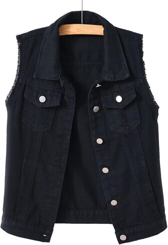 Locachy Women's Casual Denim Vest Jacket Slim Fit Sleeveless Ripped Tops in Kuwait