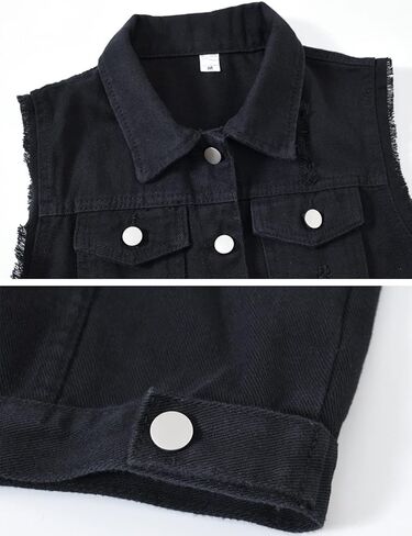 Locachy Women's Casual Denim Vest Jacket Slim Fit Sleeveless Ripped Tops in Kuwait