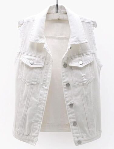 Locachy Women's Casual Denim Vest Jacket Slim Fit Sleeveless Ripped Tops in Kuwait