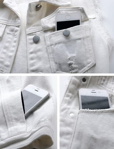 Locachy Women's Casual Denim Vest Jacket Slim Fit Sleeveless Ripped Tops in Kuwait