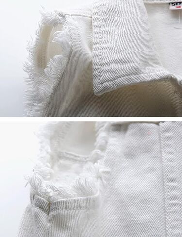 Locachy Women's Casual Denim Vest Jacket Slim Fit Sleeveless Ripped Tops in Kuwait