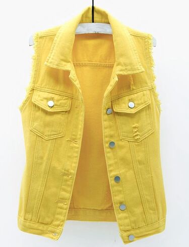 Locachy Women's Casual Denim Vest Jacket Slim Fit Sleeveless Ripped Tops in Kuwait